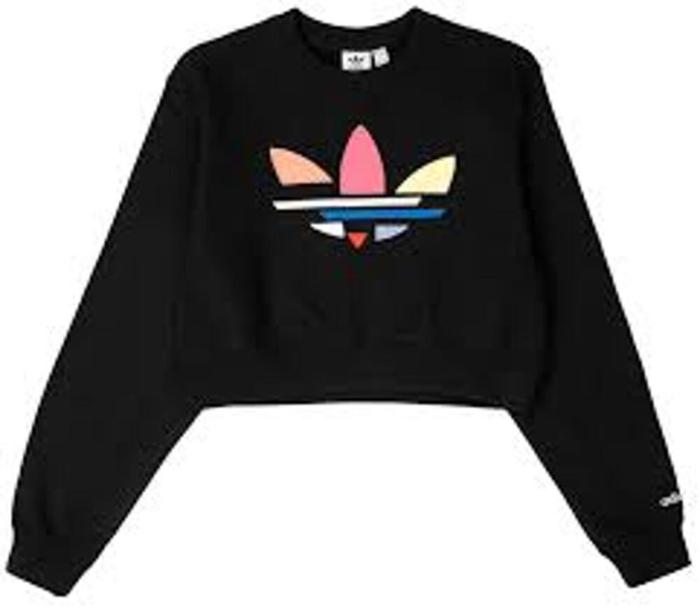 Adidas Originals Kids Trefoil Crewneck Sweatshirt Youth Large Black Cropped
